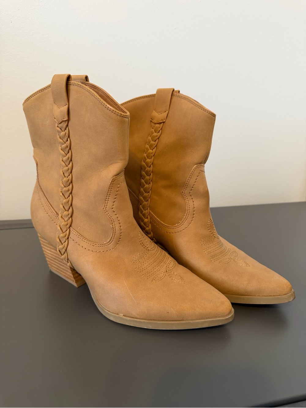DV by Dolce Vita Tan Braided Western Ankle Boots